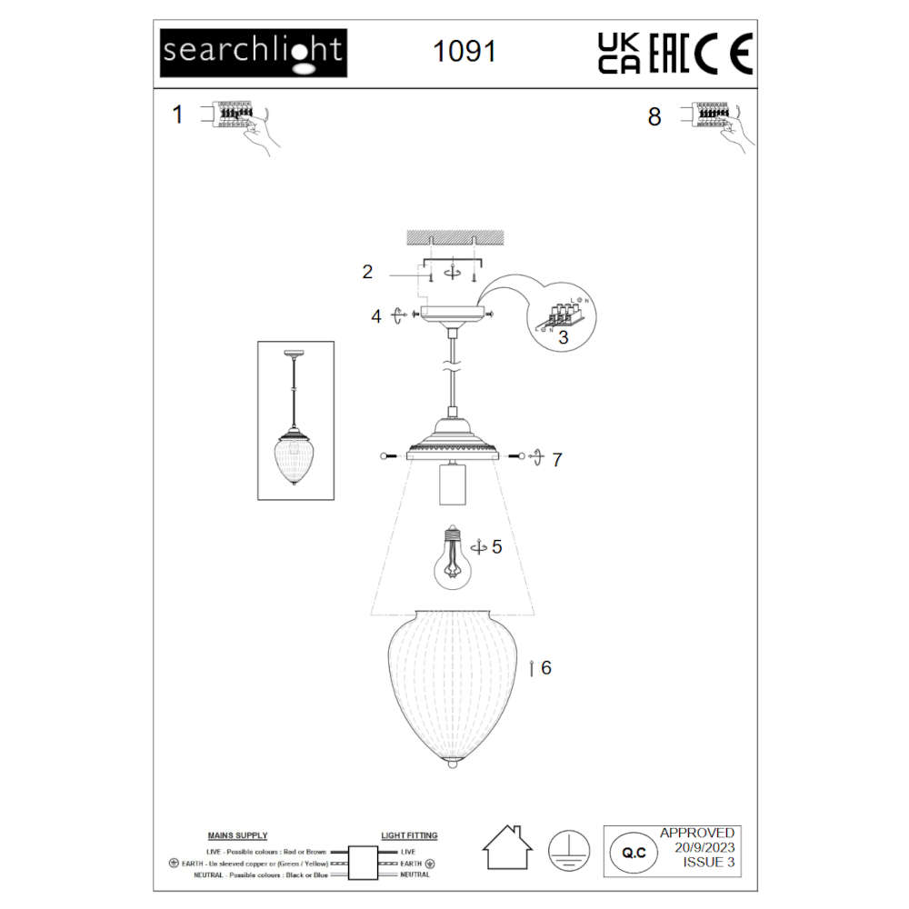 Висяща лампа пендел Moscow Searchlight 1091AB 220V E27 фасунга метал и стъкло - Image 5