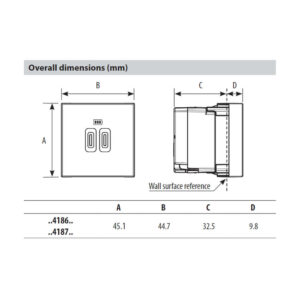 USB розетка двойна A+C Bticino Classia RW4287C2 цвят бял 2 модула 5VDC 3А