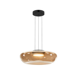LED пендел Maytoni Bassa Olive Green с широк стъклен абажур Ø45 см и топла светлина 3000K.