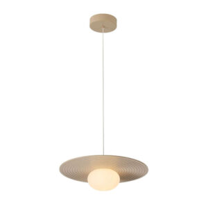 Пендел Rabalux Glowbells 72461 с оребрен метален диск и опаловобял стъклен абажур.