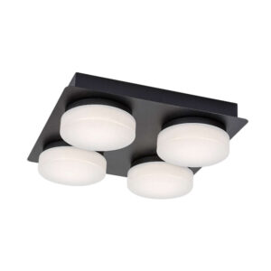 LED плафон за баня Rabalux Attichus 75004 с черен метален корпус, поликарбонатен дифузер, 21W LED и защита IP44