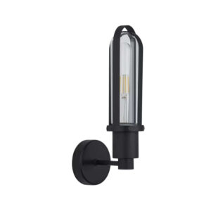 Аплик за баня Searchlight 34102-1BK Lux & Belle – IP44 стенна лампа с фасунга E27, черен метал и стъкло