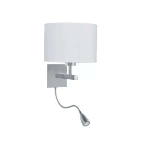 LED аплик с ключ Searchlight Hotel 3550SS – стенна лампа с текстилен абажур, LED спот за четене и фасунга E27