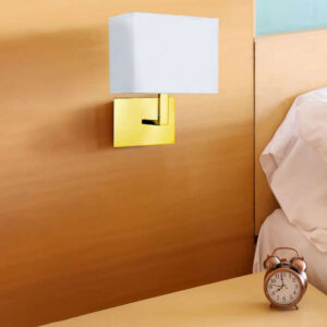 Аплик с ключ Searchlight Hotel 5519SB – модерна стенна лампа с текстилен абажур и фасунга E27