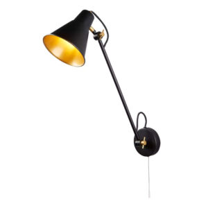 Аплик с ключ Swing Arm Searchlight 6302BK – модерна стенна лампа от черен метал и фасунга E27