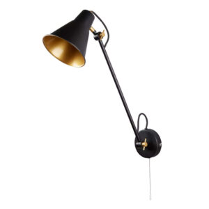 Аплик с ключ Swing Arm Searchlight 6302BK – модерна стенна лампа от черен метал и фасунга E27