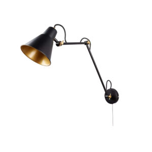 Аплик с ключ Swing Arm Searchlight Hotel 7403BK – модерна стенна лампа от черен метал и фасунга E27
