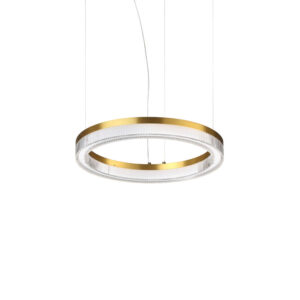 LED полилей Ideal Lux Crown SP D40 с кръгла рамка с месингов финиш и прозрачен декоративен елемент