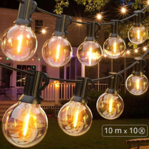 Градински LED гирлянд LVT-0354 24V IP44 10m 220V – 10x1W G40 E12 2700K за двор, градина, тераса и заведение