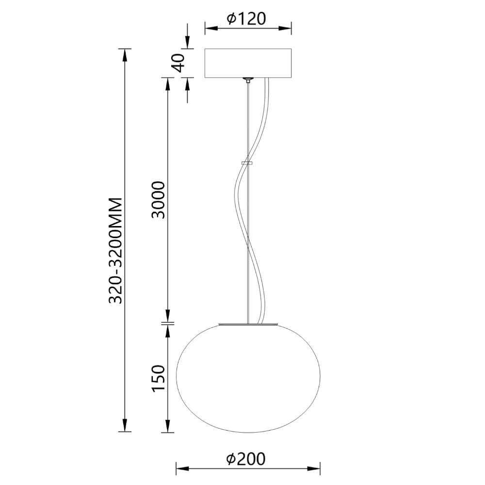 Технически чертеж с размери на LED пендел Maytoni Spume MOD542PL-L5WK
