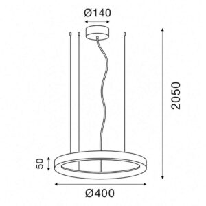 Технически чертеж на LED полилей Ideal Lux Crown SP D40 с размери Ø400 мм и максимално окачване 2050 мм.