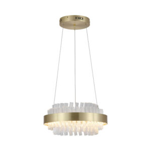Кръгъл LED полилей Searchlight Allie 12810SB със сатениран месингов корпус, прозрачни стъклени абажури, 40W LED и топла светлина 3000K