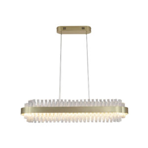 Овален LED полилей Searchlight Allie 12811SB със сатениран месингов корпус, прозрачни стъклени абажури, 65W LED и топла светлина 3000K