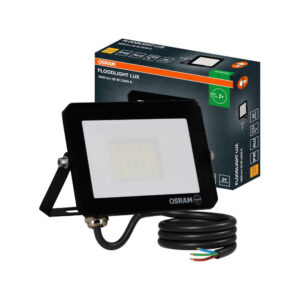 LED прожектор Osram 20W IP65 3000K с черен алуминиев корпус, защитно стъкло и регулируема конзола за външен монтаж