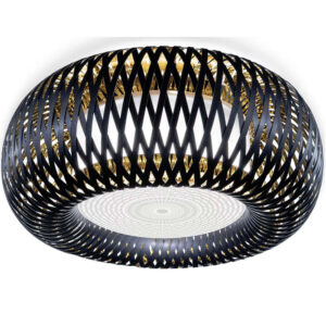 Лампа за таван SLAMP Kalatos Black/Gold Ø63 см с ажурна черна структура и златист вътрешен финиш.