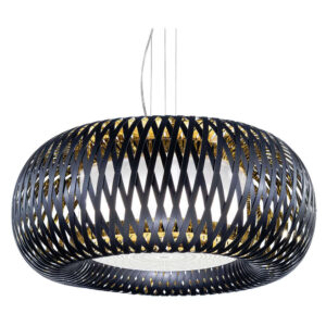 Пендел SLAMP Kalatos Black/Gold Ø63 см с ажурна черна структура и златиста вътрешна повърхност.