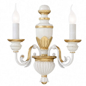 Класическа лампа за стена Ideal Lux Firenze AP2 Bianco 012902 с две светлини в бяло и златисто