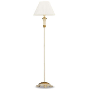 Класически лампион за хол и спалня Ideal Lux Firenze PT1 Bianco 002880 с бяла стойка, златисти акценти и светъл абажур