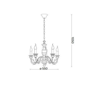 Класически полилей Ideal Lux Firenze SP5 Oro 020822 размери Размери на класически полилей Ideal Lux Firenze SP5 Oro 020822 с диаметър 550 мм и височина 660–1050 мм