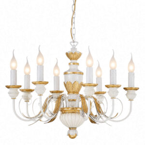 Класически полилей Ideal Lux Firenze SP8 Bianco 012872 с осем рамена в бяло и златисто