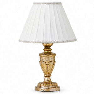 Класическа настолна лампа Ideal Lux Firenze TL1 Oro 020853 със златиста основа и бял плисиран абажур