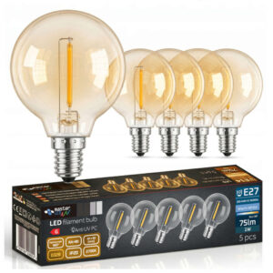 LVT 0328 – комплект 5 LED filament крушки E12 за гирлянд, 1W, 75lm, 2700K