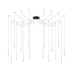 LED полилей Ideal Lux Lucciola SP16 Ottone с черна основа и 16 висящи светлинни източника на бял фон