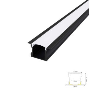LED профил за вграждане ACA Lighting HAZEL P115UB черен мат с опалов PC капак, 2 м
