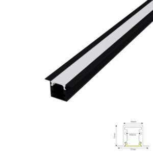 LED профил за вграждане ACA Lighting LESTE P160UB черен алуминий с опалов PC капак, 2 м