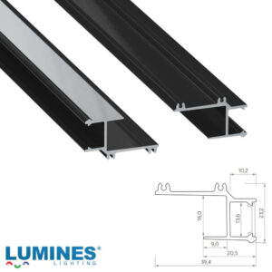 Краен алуминиев профил Lumines Lighting APA16 10-0325-10 черен лакиран, 1 м за плоскости до 16 мм