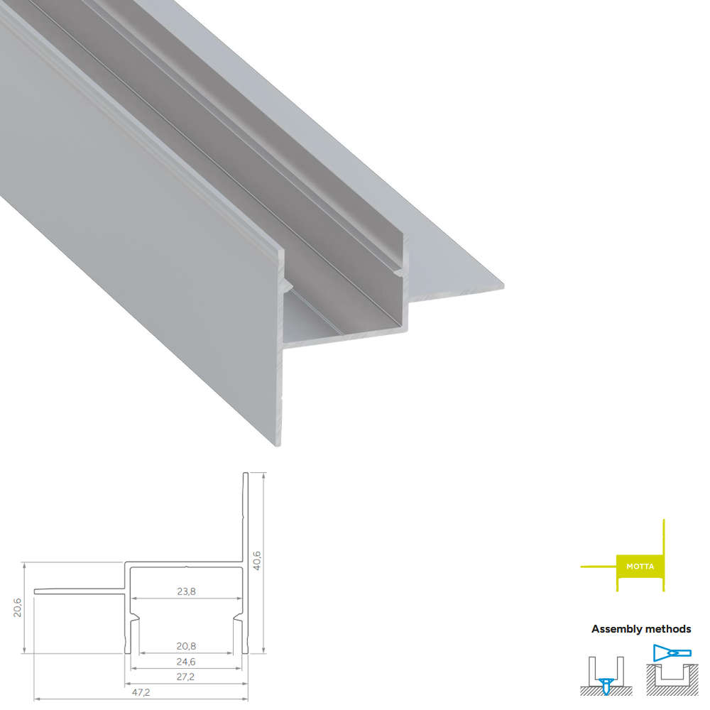 Краен алуминиев LED профил за гипсокартон Lumines Lighting Motta 10-1590-20 Raw, 2,02 м