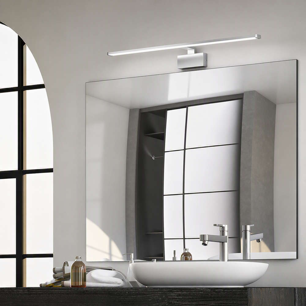 LED аплик Ideal Lux Alma AP D51 224930 с хромирано метално тяло, монтиран над правоъгълно огледало