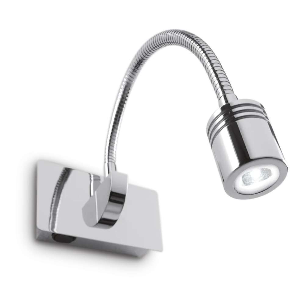 Металният аплик Ideal Lux Dynamo AP 031460 с хромирано покритие, гъвкаво рамо и насочваща се глава