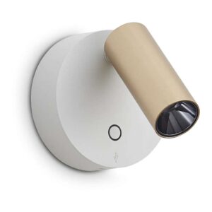 LED апликът Ideal Lux Elf AP+ 347493 в бял и златист цвят с кръгла основа и цилиндрична глава