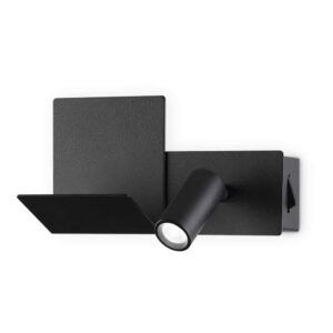 Ideal Lux Komodo-2 AP 306827 в черен цвят с рафт отляво и LED глава отдясно