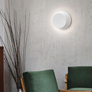 Ideal Lux Tick 238975 - бял кръгъл аплик Tick с индиректна светлина над зелени кресла