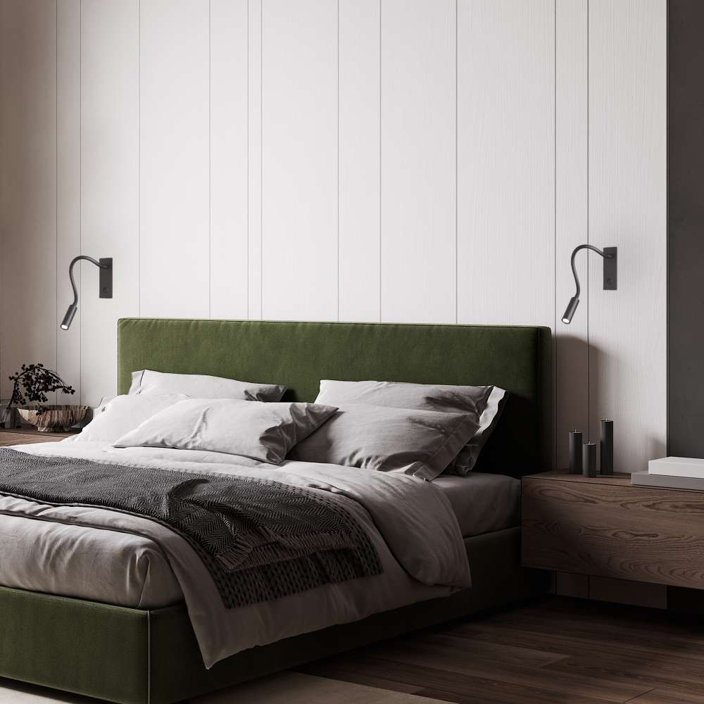 Ideal Lux Io 272030 - два черни аплика с гъвкави рамена от двете страни на легло