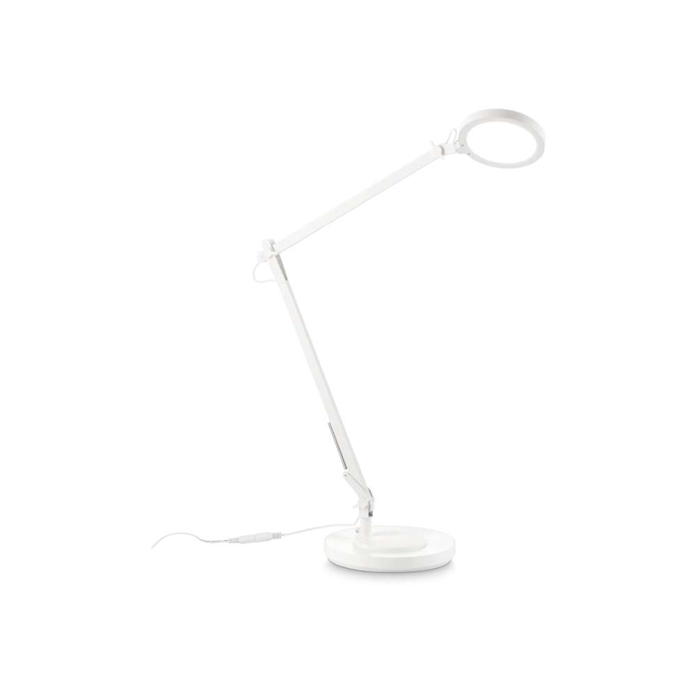 Бяла настолна LED лампа Ideal Lux Futura TL 272078 с чупещо се рамо и кръгла основа