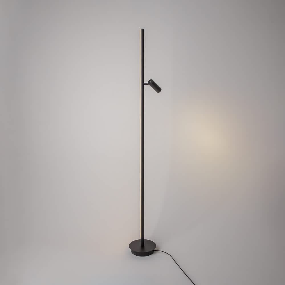 Черен LED лампион Maytoni Thin MOD395FL-L28B3K с тънко алуминиево тяло и подвижен спот