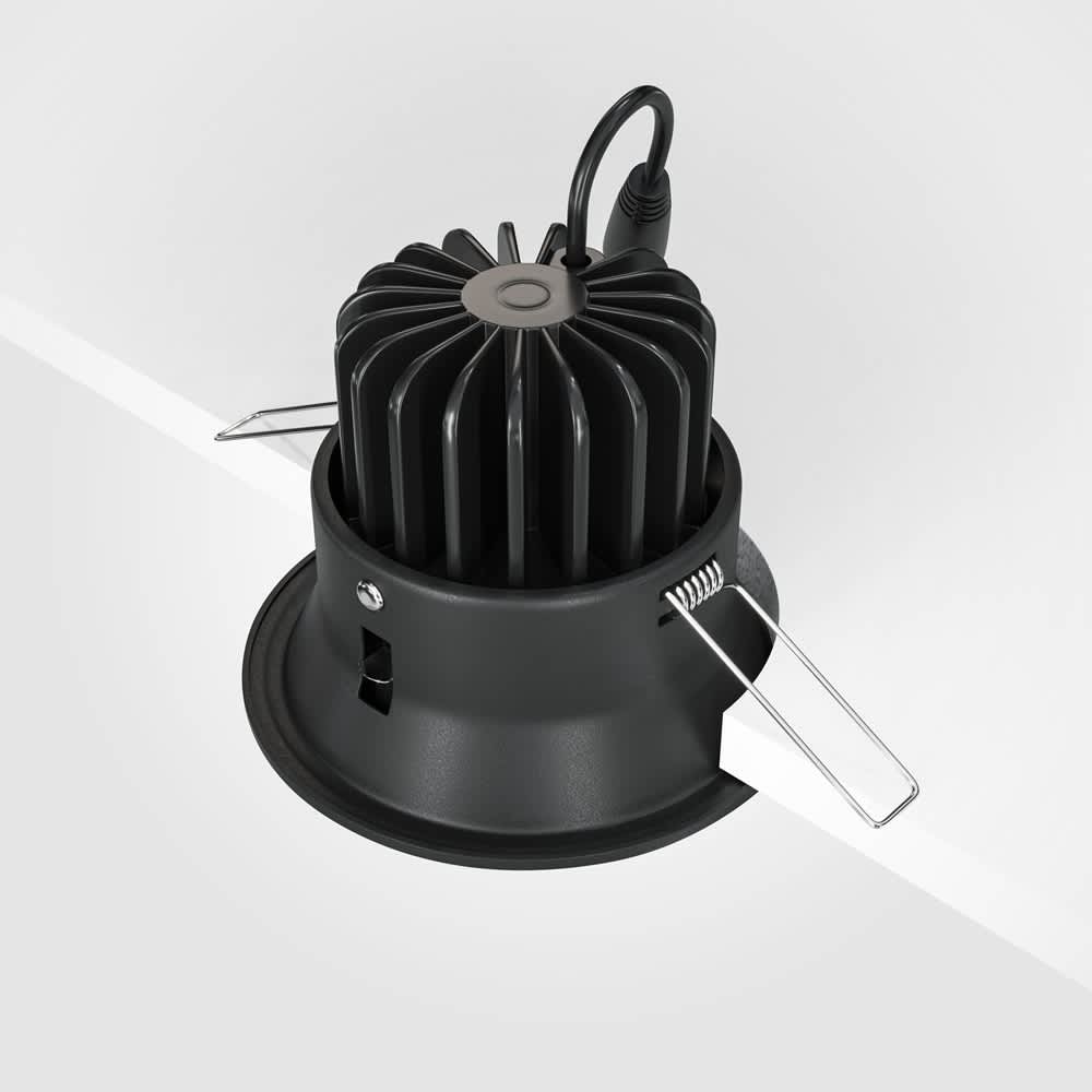 LED луна за вграждане Maytoni Yin DL031-2-L12B, черна, заден изглед на радиатора, кабела и монтажните пружини