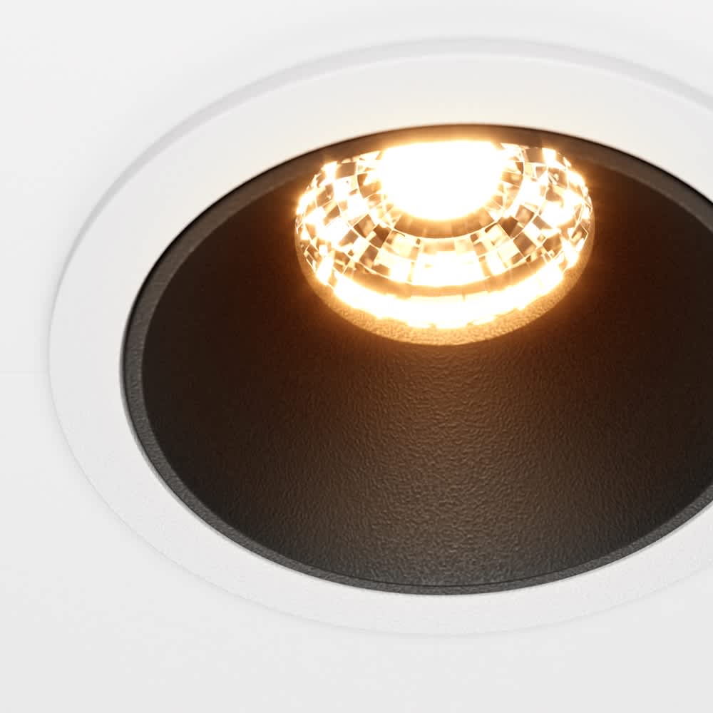 LED луна за вграждане Maytoni Alfa DL043-01-10W2.7K-RD-WB-DE, бяла с черен рефлектор, детайл на рефлектора и LED оптиката