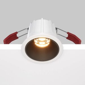 LED луна за вграждане Maytoni Alfa DL043-01-10W2.7K-RD-WB-DE, бяла с черен рефлектор, общ изглед с корпуса и монтажните пружини