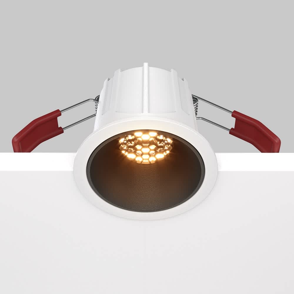 LED луна за вграждане Maytoni Alfa DL043-01-10W2.7K-RD-WB-DE, бяла с черен рефлектор, изглед с противозаслепяваща решетка