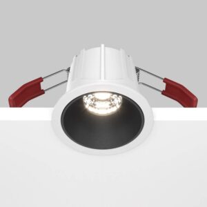 LED луна за вграждане Maytoni Alfa DL043-01-10W4K-D-RD-WB, бяла с черен рефлектор, общ изглед с корпуса и монтажните пружини