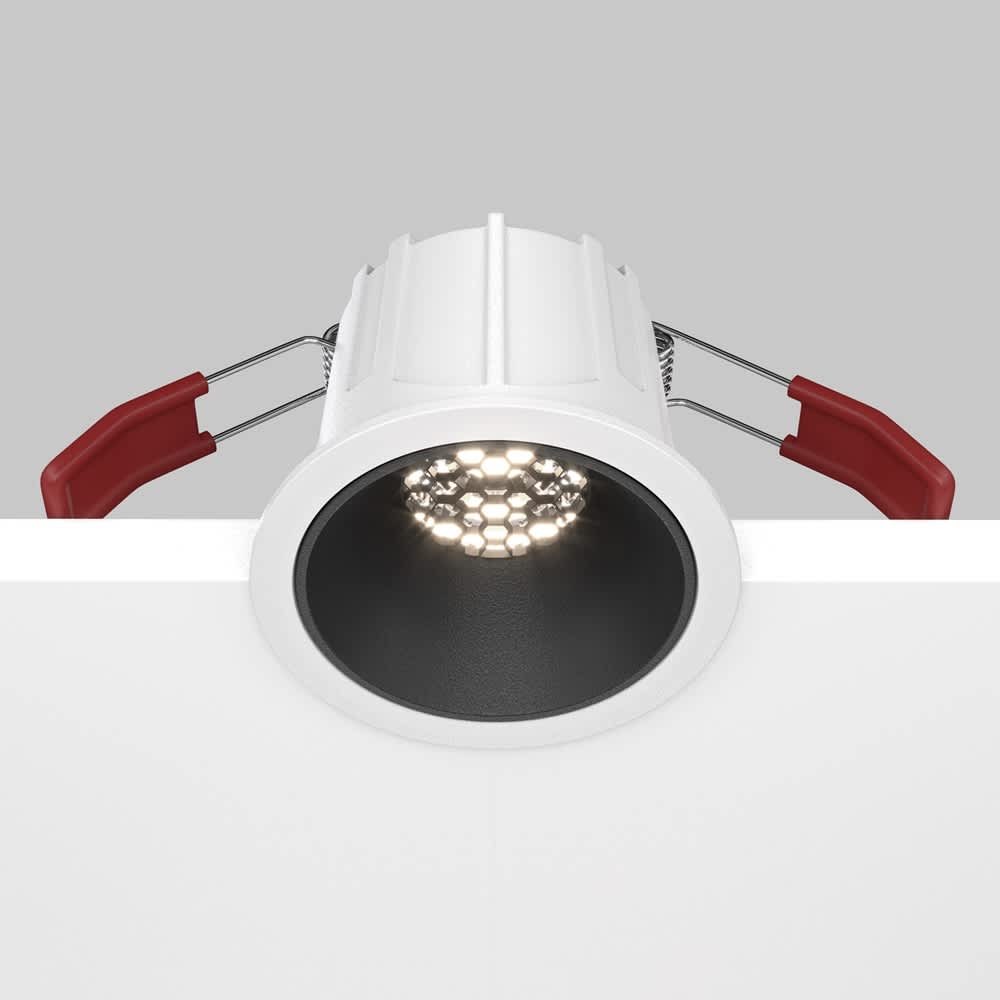 LED луна за вграждане Maytoni Alfa DL043-01-10W4K-D-RD-WB, бяла с черен рефлектор, изглед с противозаслепяваща решетка