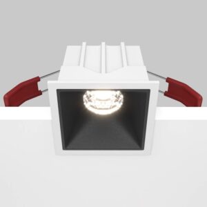 LED луна за вграждане Maytoni Alfa DL043-01-10W4K-D-SQ-WB, бяла с черен рефлектор, общ изглед с корпуса и монтажните пружини