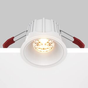 LED луна за вграждане Maytoni Alfa DL043-01-15W2.7K-RD-W-DE, бяла, общ изглед с корпуса и монтажните пружини