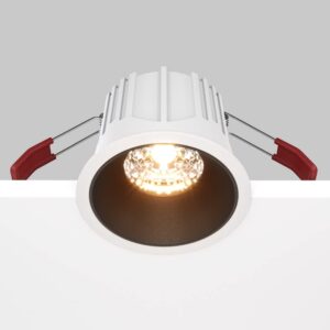 LED луна за вграждане Maytoni Alfa DL043-01-15W2.7K-RD-WB-DE, бяла с черен рефлектор, общ изглед с корпуса и монтажните пружини