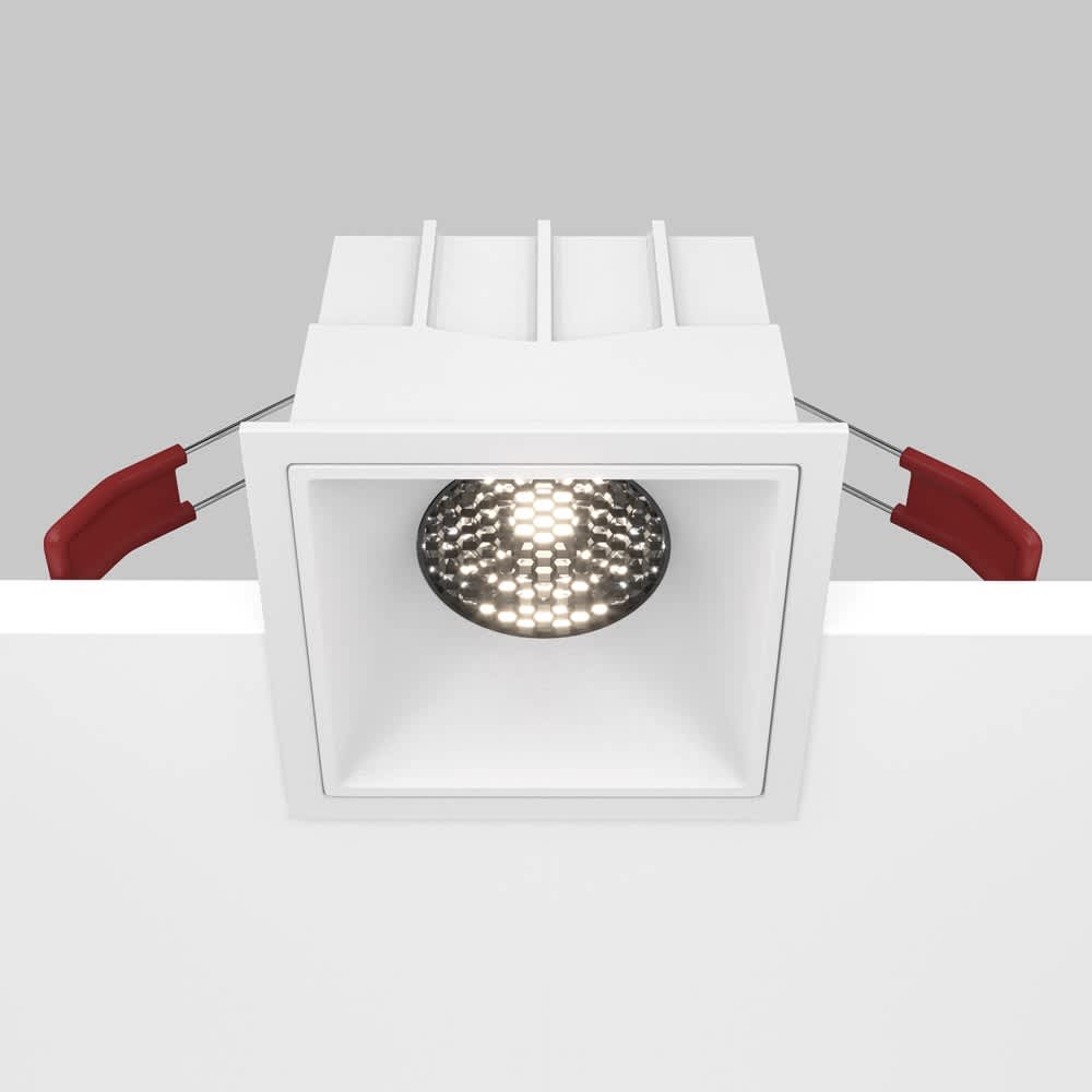 LED луна за вграждане Maytoni Alfa DL043-01-15W4K-D-SQ-W, бяла, изглед с противозаслепяваща решетка