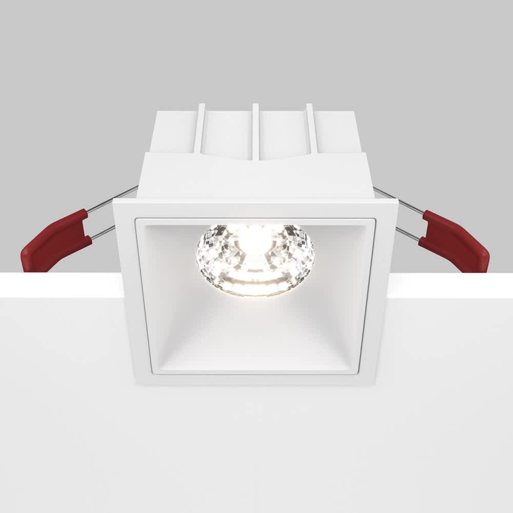 LED луна за вграждане Maytoni Alfa DL043-01-15W4K-D-SQ-W, бяла, общ изглед с корпуса и монтажните пружини